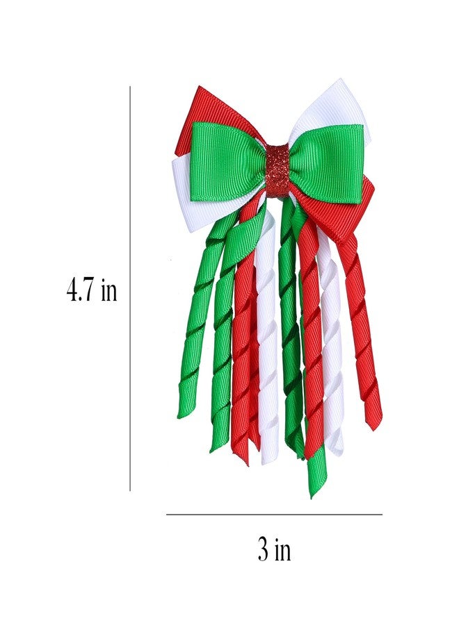 LSVOZ Christmas Hair Bow Clips 3 Inch Curly Ribbon Hair Clips Girls Handmade Cheer Hair Accessories for Christmas Party Decor, Green & Red & White - Image 5